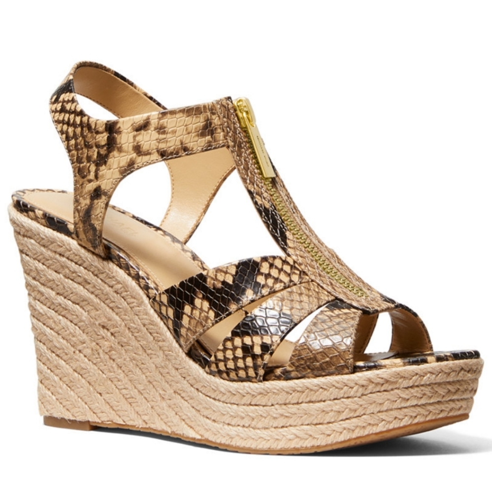 Michael Michael Kors- Leather Zip-Up T-Strap Wedge